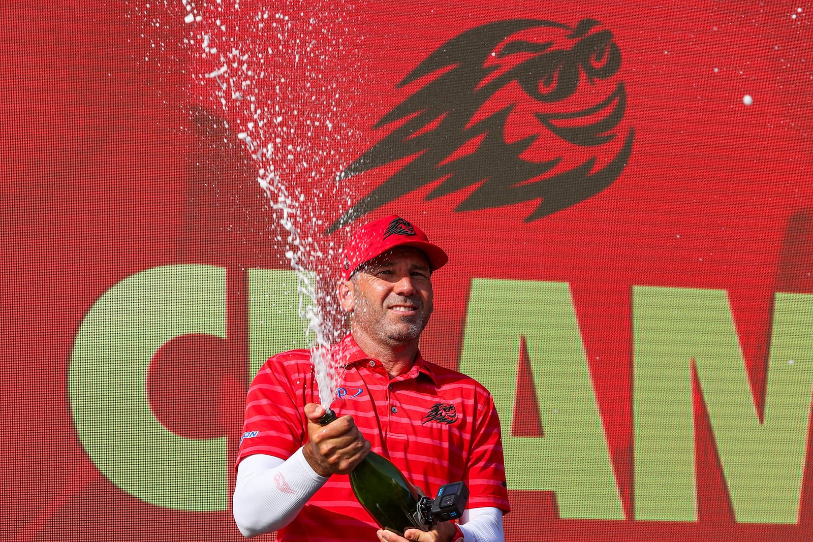 Sergio Garcia celebrates after winning the 2023 LIV Golf Teams Jeddah Champion in 2023. Photograph: Fayez Nureldine/AFP