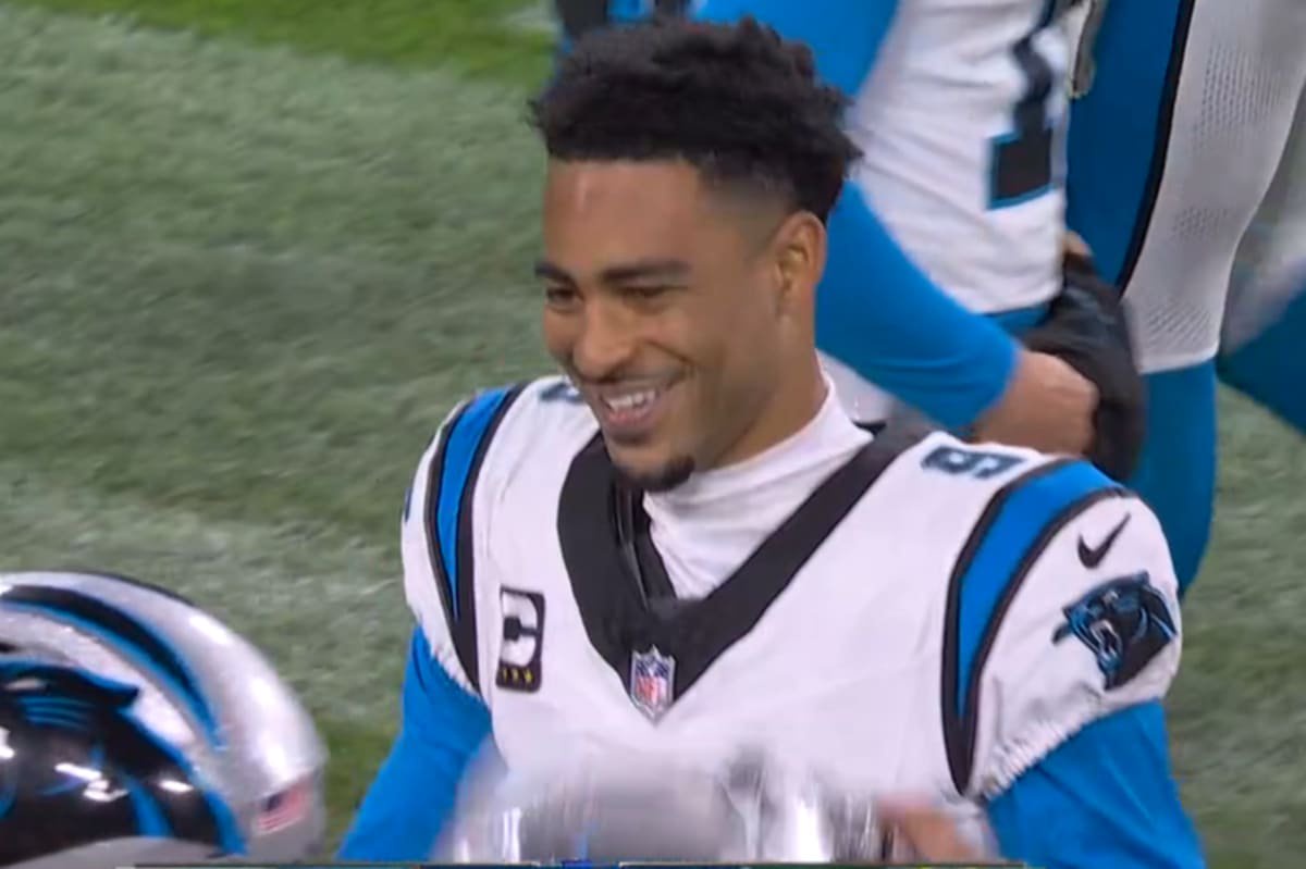 Bryce Young was seen smiling immediately after his interception