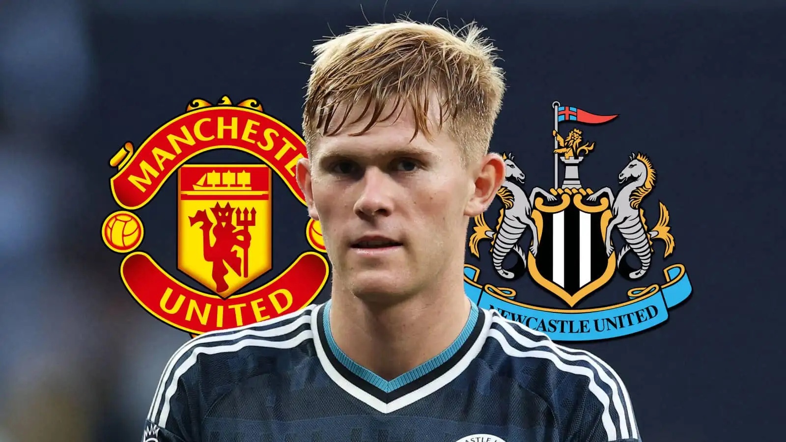 Manchester United badge, Lewis Hall and Newcastle United badge - copyright TEAMtalk