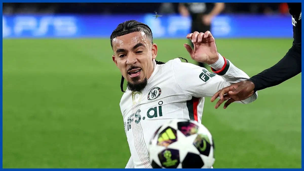 Chelsea defender Malo Gusto in action during a match against PSG.