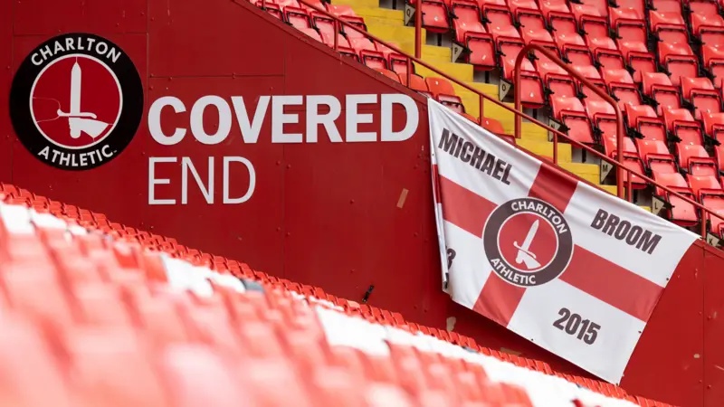 A sign at The Valley showing Charlton Athletic's Covered End