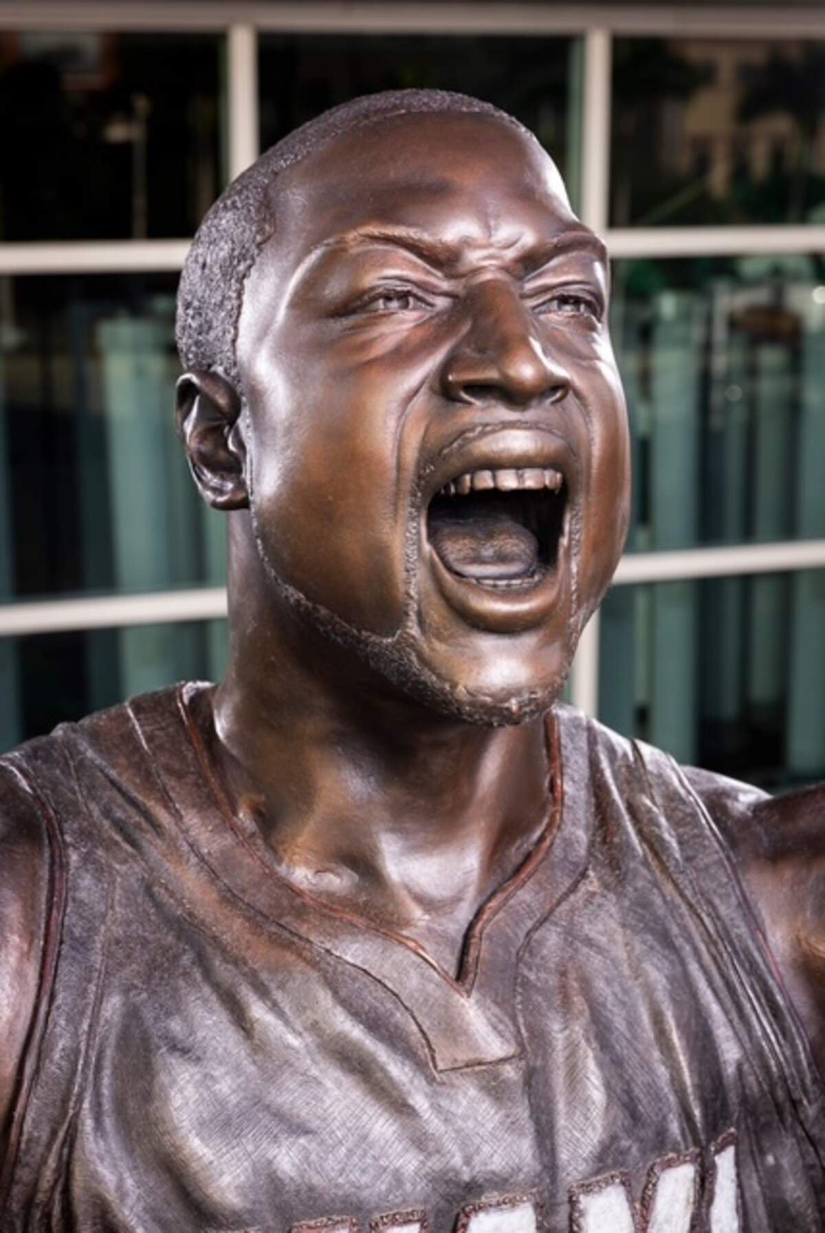 The Miami Heat replaced the head on Dwyane Wade’s bronze statue in front of Kaseya Center. This photo was taken on Oct. 30, 2026.