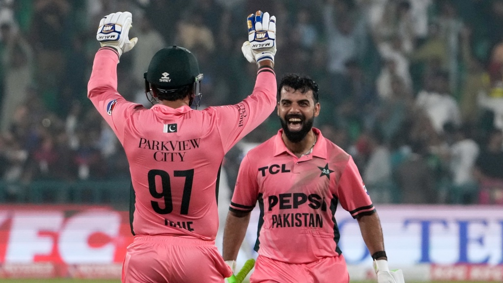 The partnership between Shadab and Rauf remained unbeaten on 89 off 80 balls, which is the highest for the last wicket in a succesfull chase in an ODI match. (AP Photo)