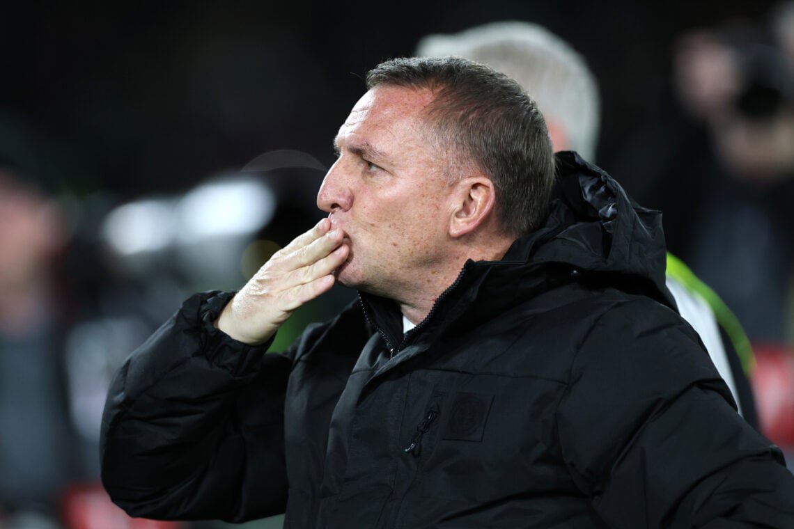 Brendan Rodgers, Manager of Celtic, gestures to fans prior to the UEFA Europa League 2025/26 League Phase MD3 match between Celtic FC and SK Sturm Graz at Celtic Park