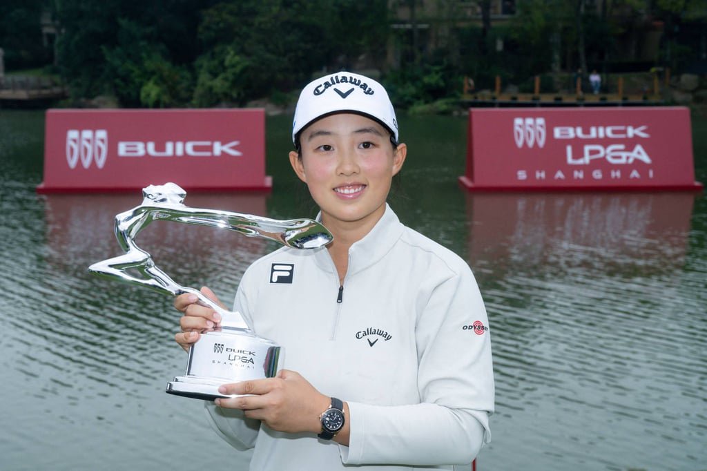 China’s Yin Ruoning after winning the Buick LPGA Shanghai golf event on Sunday. Photo: AFP