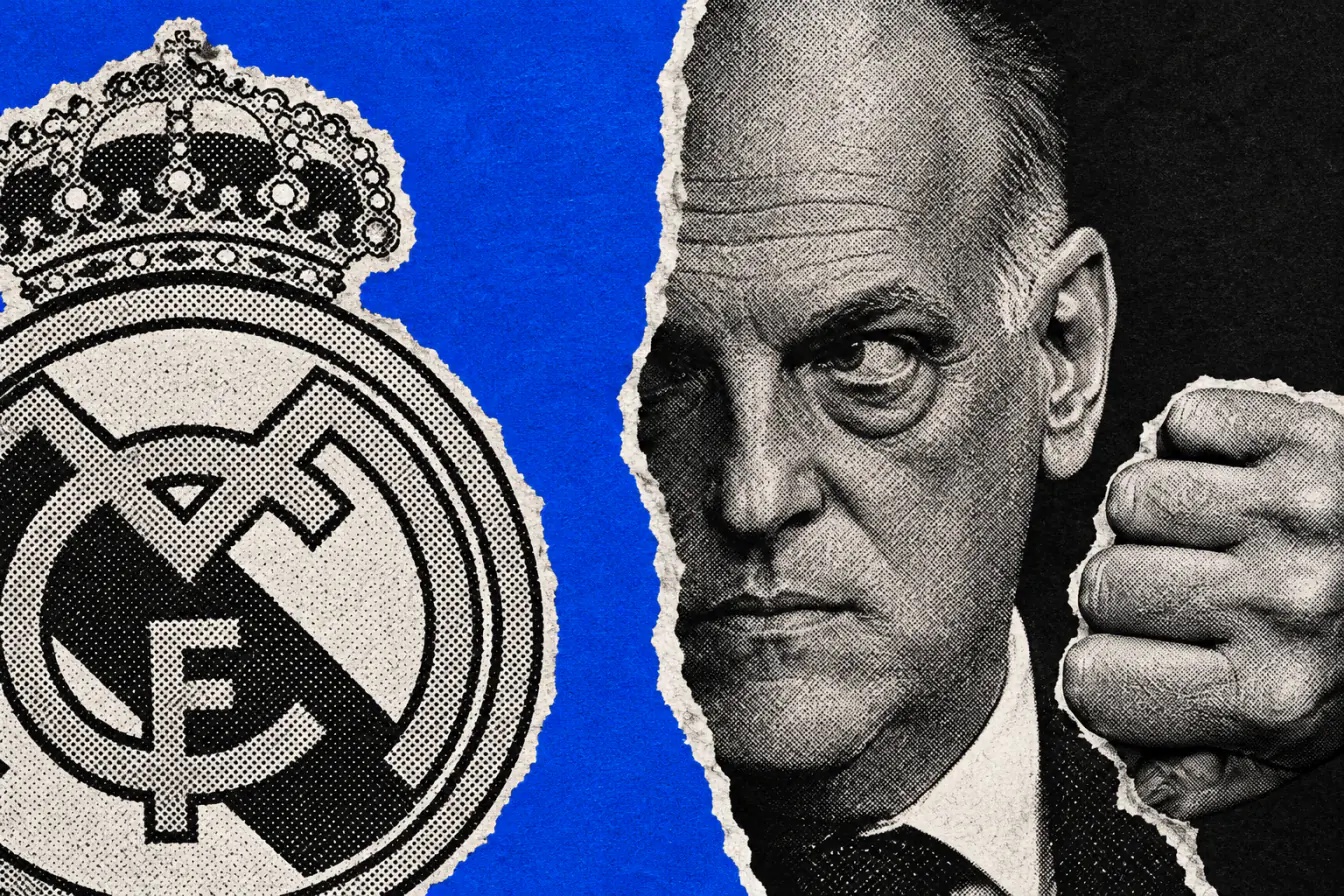 Écusson du Real fendu face à Tebas