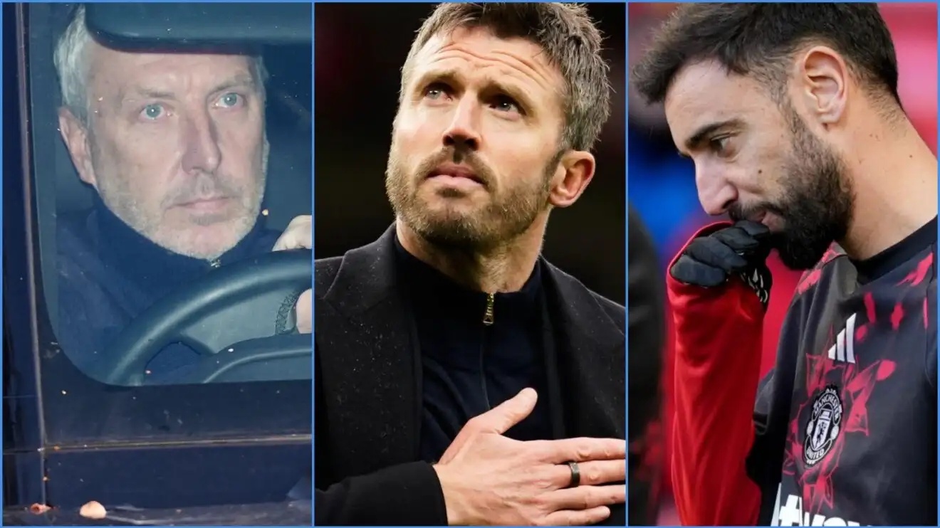 Jason Wilcox, Michael Carrick and Bruno Fernandes of Manchester United
