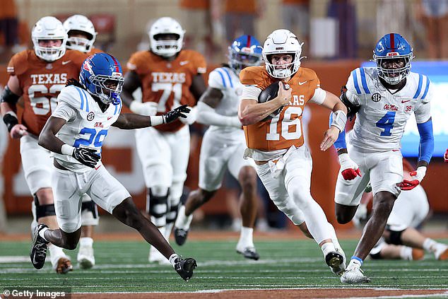 Manning showed off his wheels on Saturday by rushing for a pair of touchdowns vs. Ole Miss