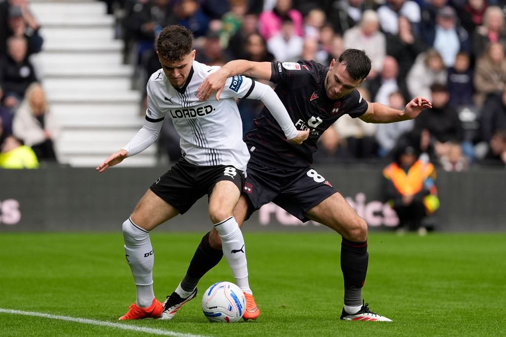 Bobby Clark in action for Derby County against Wrexham.