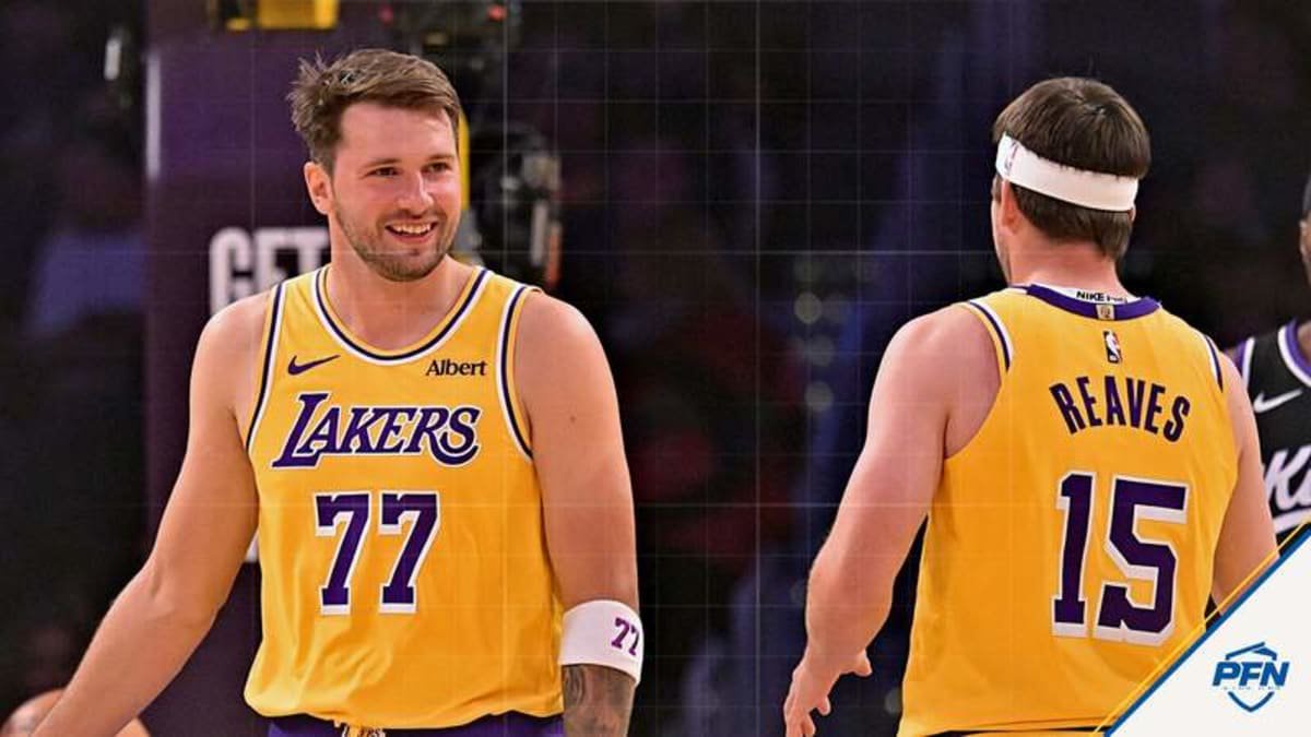 Oct 8, 2026; Los Angeles, California, USA; Los Angeles Lakers guard Luka Doncic (77) and guard Austin Reaves (15) on the court during the first half the Sacramento Kings at Crypto.com Arena. © Jayne Kamin-Oncea-Imagn Images