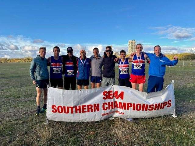 Newbury AC’s full A and B team squad with Team Manager, Phil Marshall