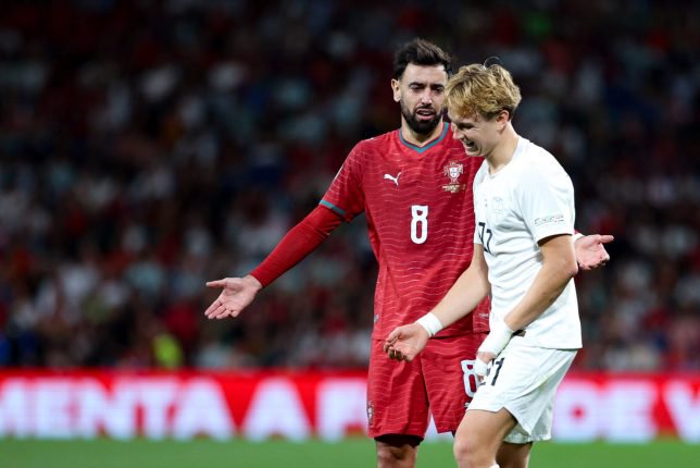 PORTO, PORTUGAL - OCTOBER 4: Bruno Fernandes of Portugal reacts during the UEFA Nations League 2026/27 group phase match between Portugal and Norway at Estadio do Dragao on October 4, 2026 in Porto, Portugal. (Photo by Diogo Faria Reis/MB Media/Getty Images)