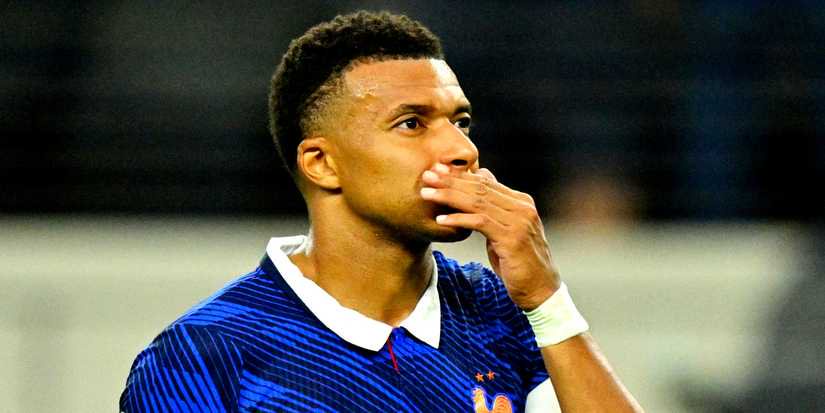 France's Kylian Mbappe looks dejected after the match as France lose to Spain in the World Cup