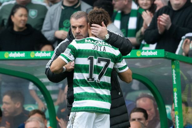 Celtic manager Ange Postecoglou hugs Jota