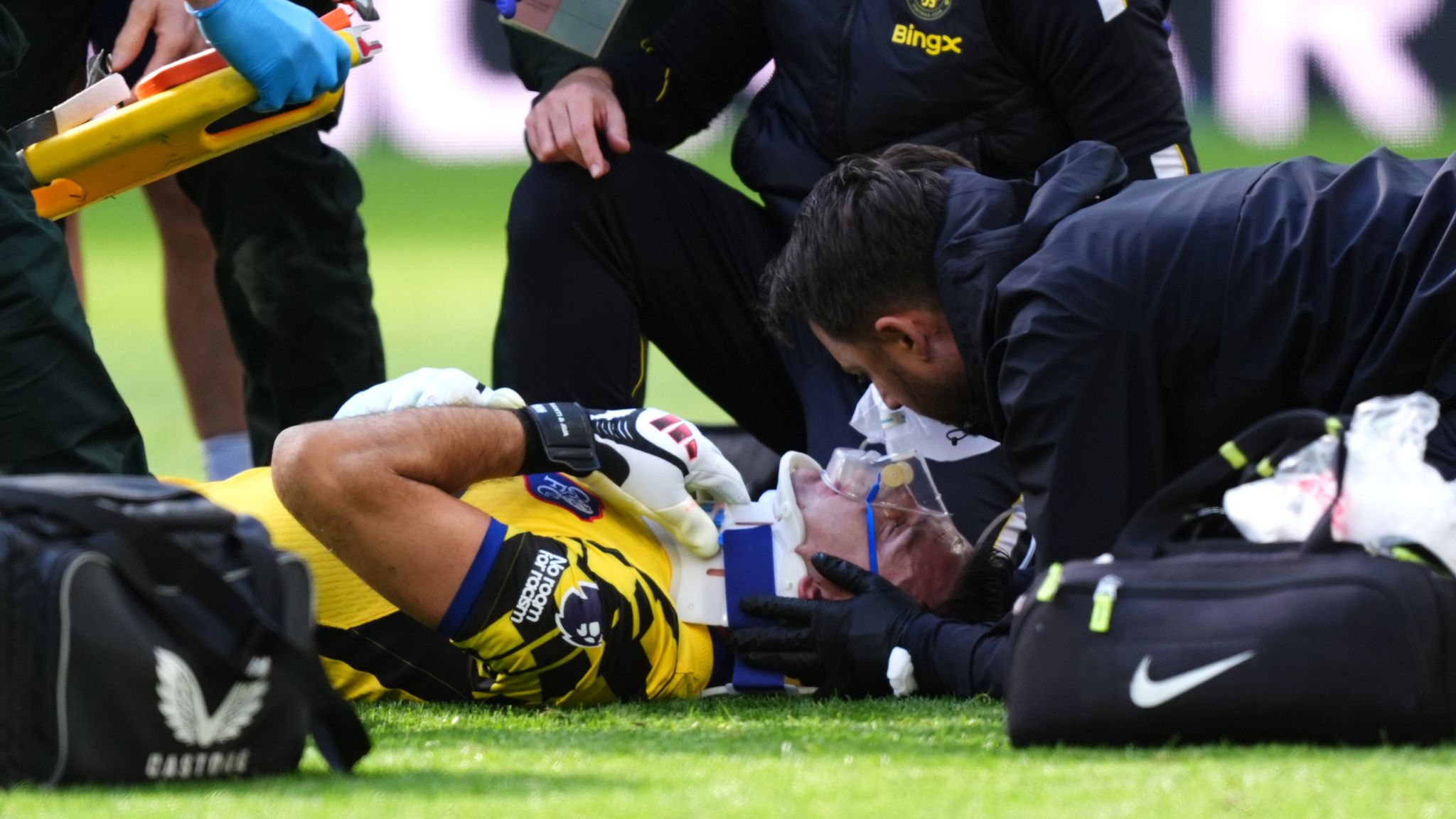 Martinez received treatment for eight minutes on the pitch. Pic: PA 