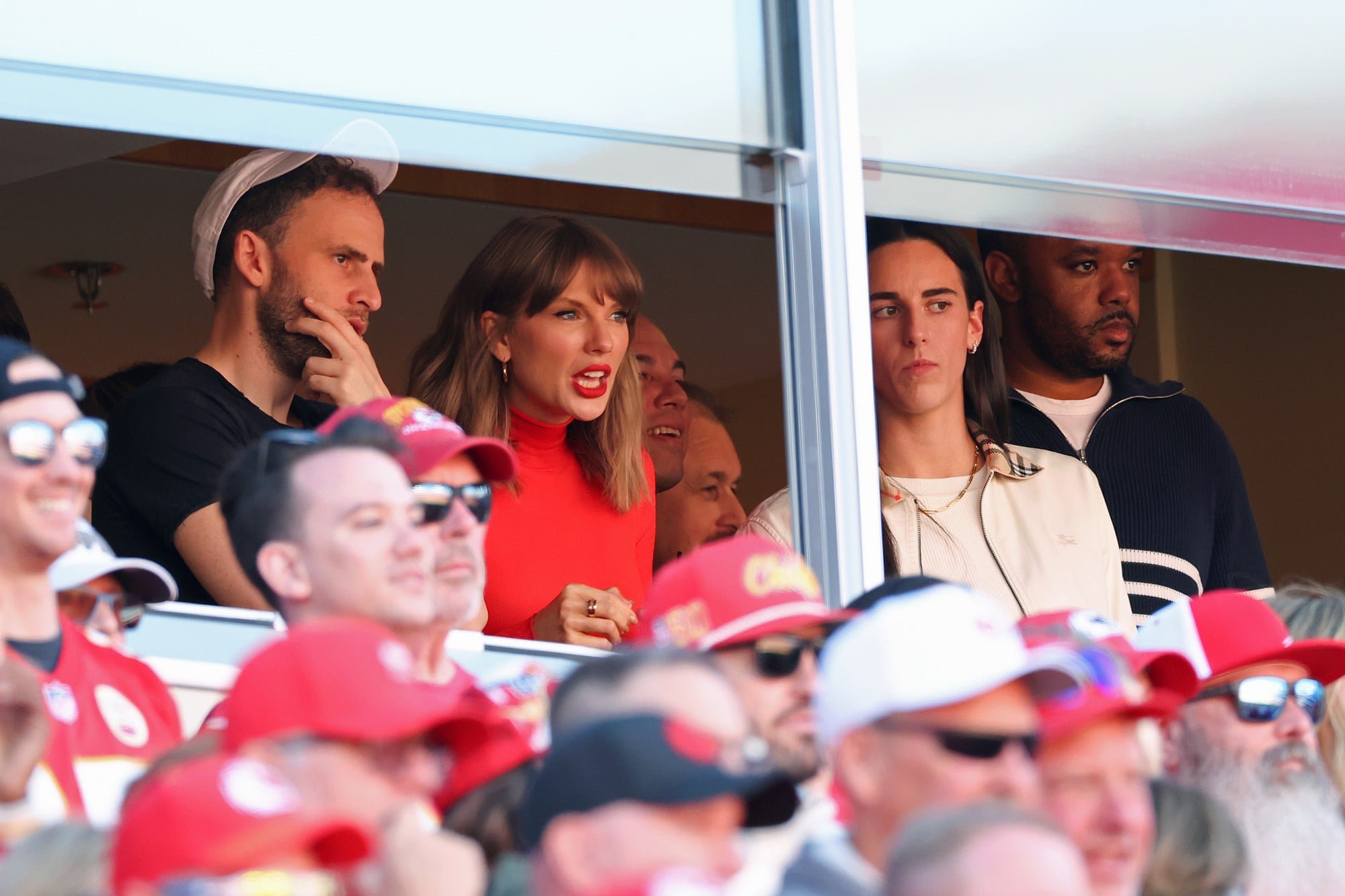 Taylor Swift and friends at the 2026 Chiefs vs Chargers game on October 18