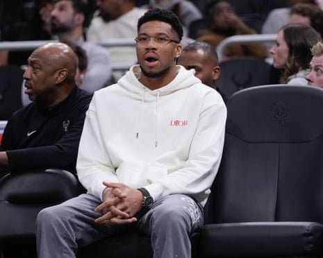 Pelicans Bucks BasketballMilwaukee Bucks' Giannis Antetokounmpo sits on the bench during the first half of an NBA basketball game Wednesday, Feb. 4, 2026, in Milwaukee. (AP Photo/Morry Gash)