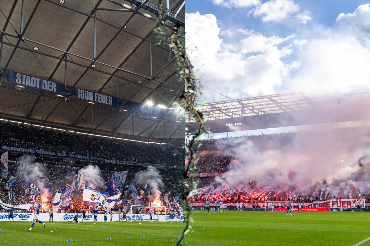 Schalker und Kölner Fankurve