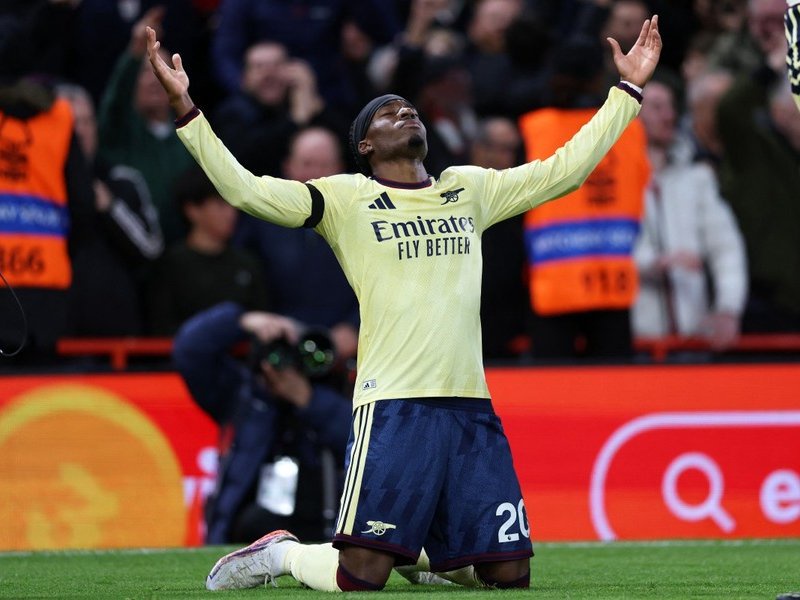 Arsenal attacking midfielder Noni Madueke celebrates a goal