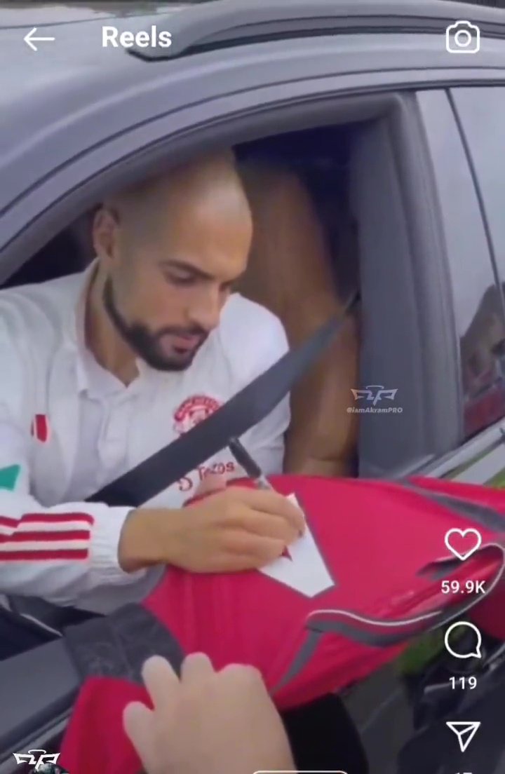 Sofyan Amrabat was seen signing autographs for Man Utd fans