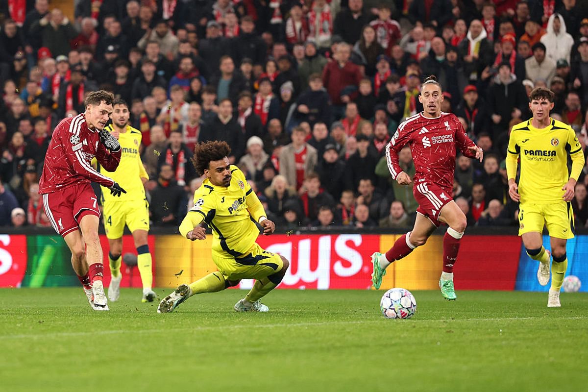 LIVERPOOL, ENGLAND - OCTOBER 20: Florian Wirtz of Liverpool scores his team’s fourth goal during the UEFA Champions League 2026/27 League Phase MD3 match between Liverpool FC and Villarreal CF at Anfield on October 20, 2026 in Liverpool, England. (Photo by Stu Forster/Getty Images)