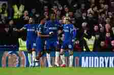 Mykhailo Mudryk of Chelsea FC celebrate with Christopher Nkunku, Ian Maatsen, Nicolas Jackson after scoring a goal during the Premier League match ...