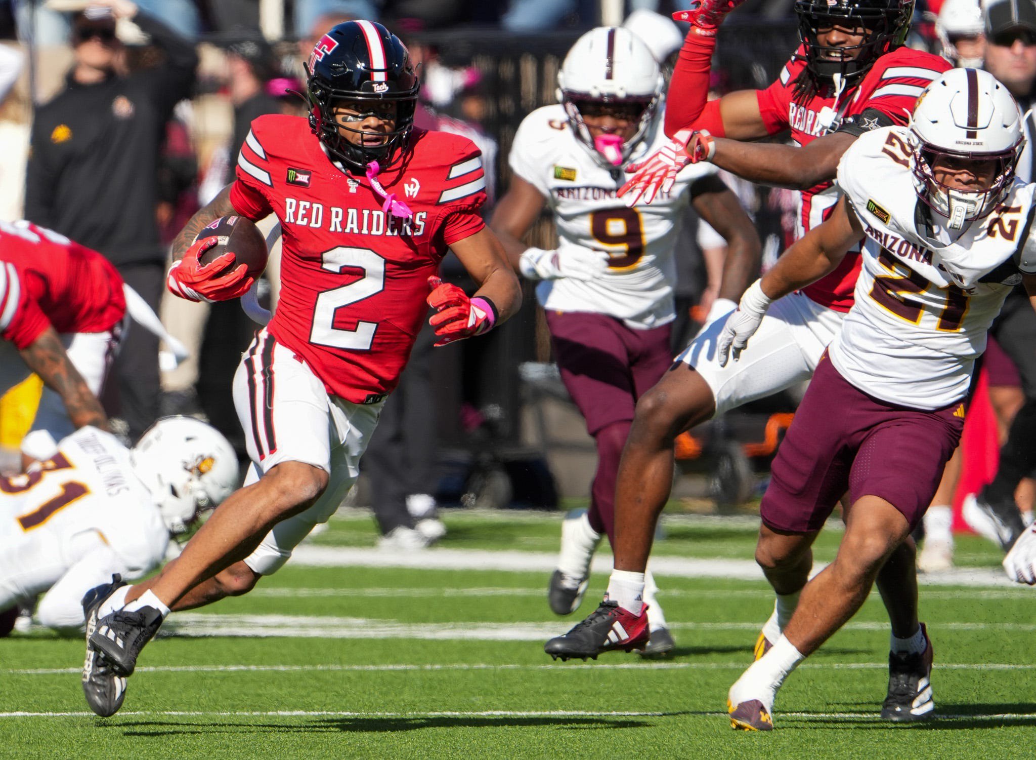 Texas Tech's Kenny Johnson returns a punt against Arizona State during a Big 12 Conference football game, Saturday, Oct. 17, 2026, at Galaxy Stadium.