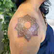 Classic Circular Mandala Tattoo On Shoulder
