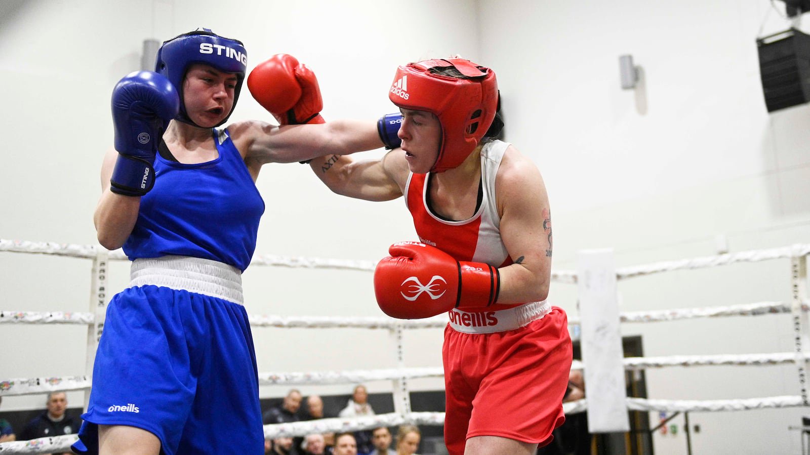 Caitlin Fryers came on strong in the second and third rounds to beat Oakleaf's Carleigh Irving in the 51kg Ulster elite final at Girdwood Community Hub. PICTURE: Mark Marlow