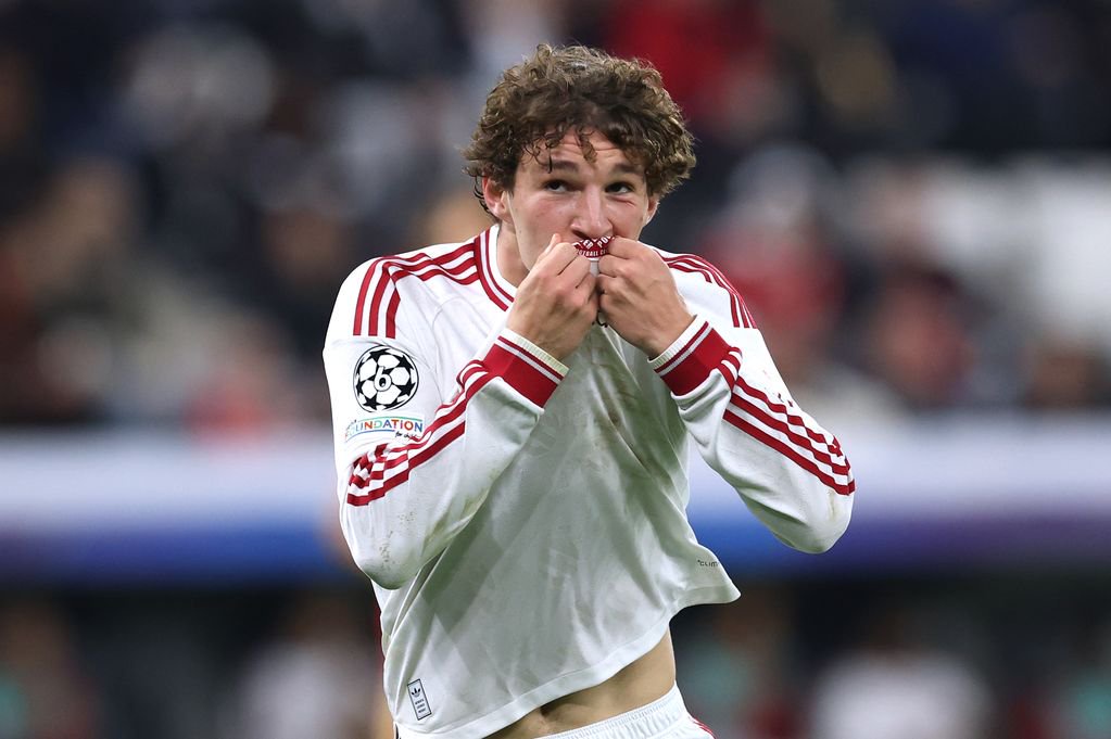 Lewis Koumas of Liverpool celebrates scoring his team’s sixth goal during the UEFA Champions League 2026/27 League Phase MD2 match between LASK and Liverpool FC