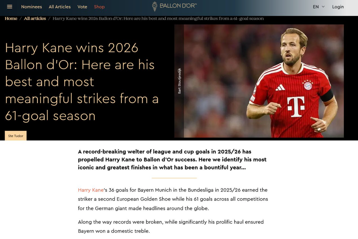 Harry Kane was one of three to be claimed the Ballon d'Or winner in articles published before the ceremony
