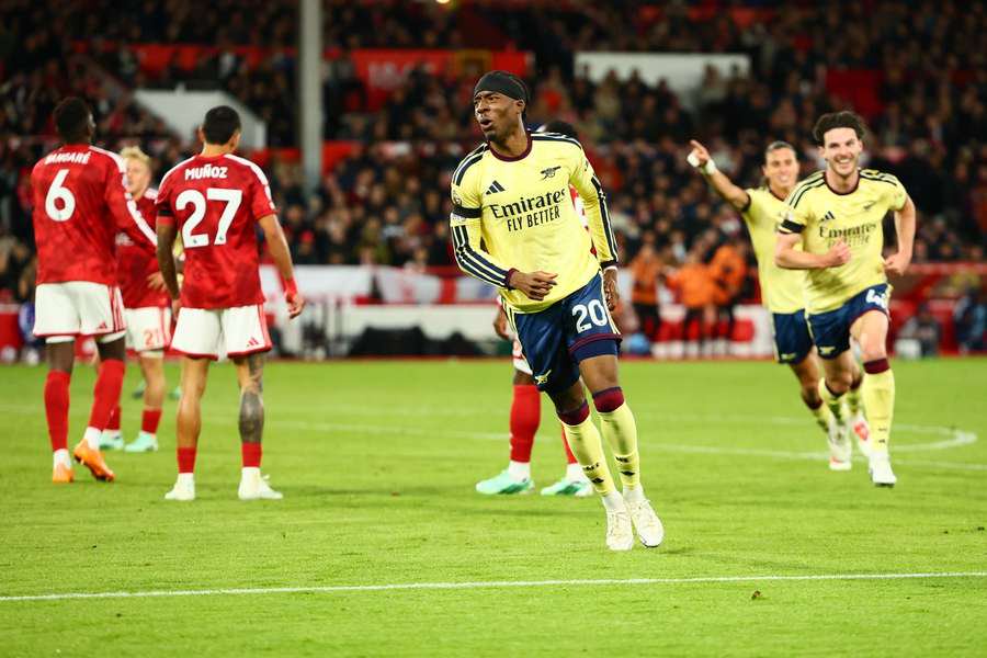 Arsenal's Noni Madueke after scoring the winner against Nottingham Forest