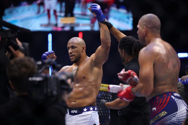 Ciryl Gane celebrates stopping Alex Pereira at the White House
