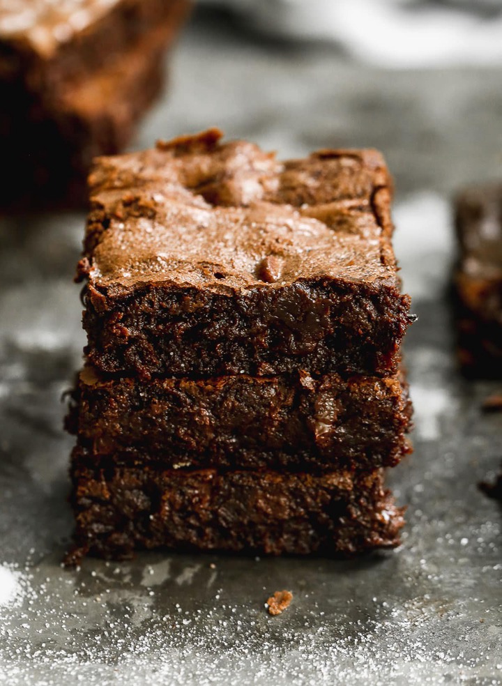 a stack of one bowl brownies