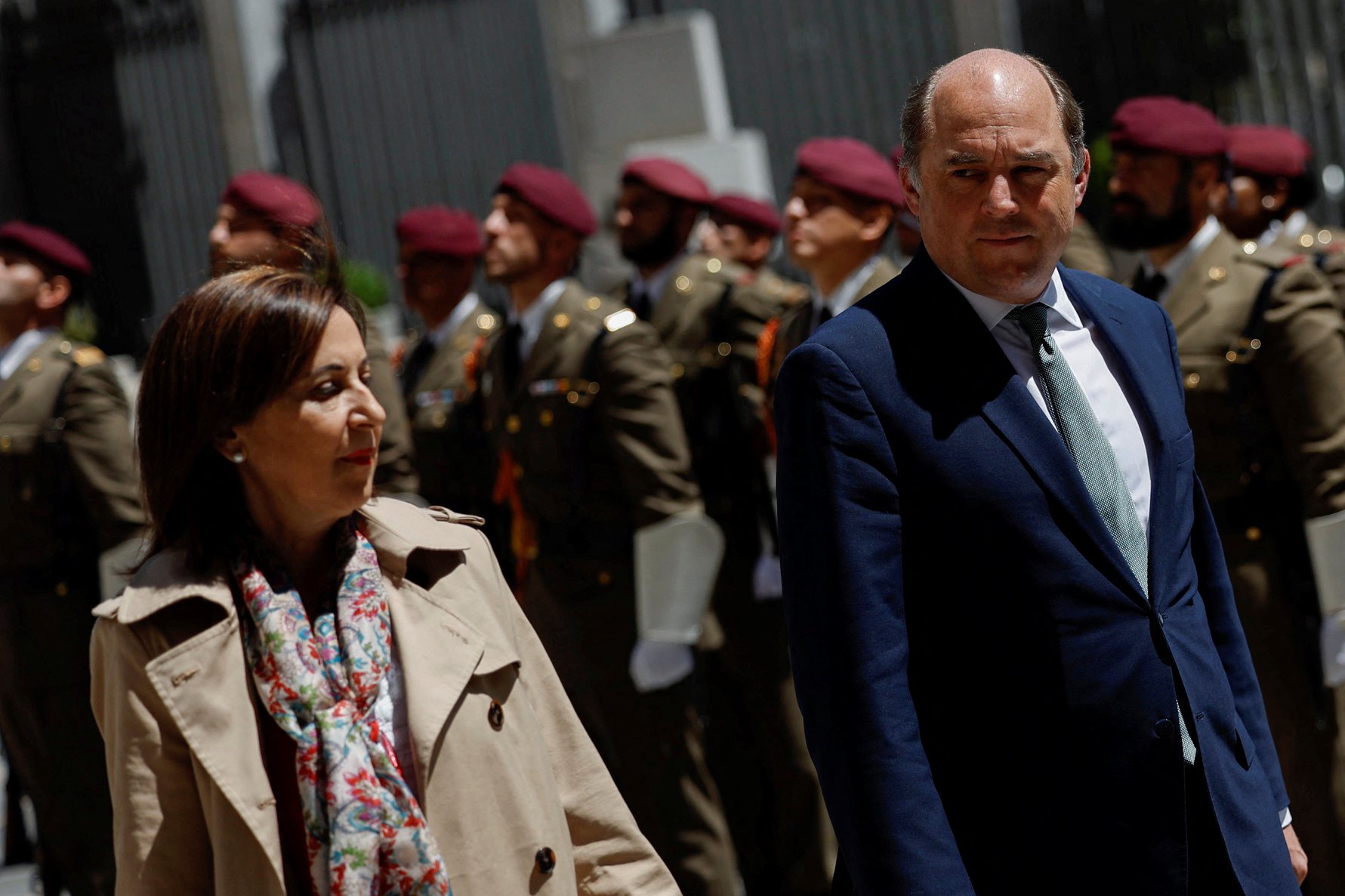 British Defence Secretary Wallace and Spanish Defence Minister Robles at welcome ceremony in Madrid