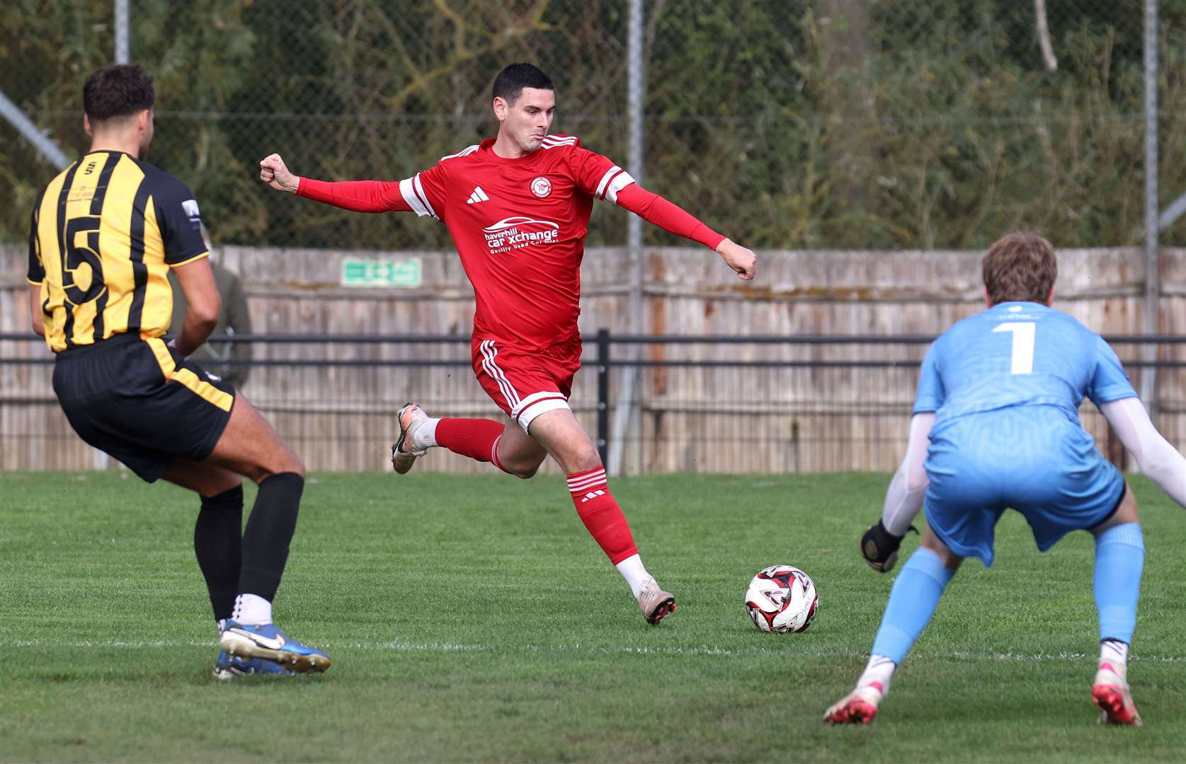 Tom Newman in action for Haverhill Rovers during their 3-0 defeat away at Stowmarket Town last weekend Picture: Richard Marsham
