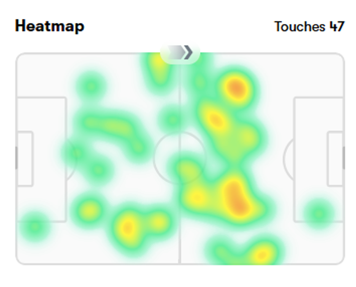 Ayyoub Bouaddi's heatmap for Manchester City vs PSG