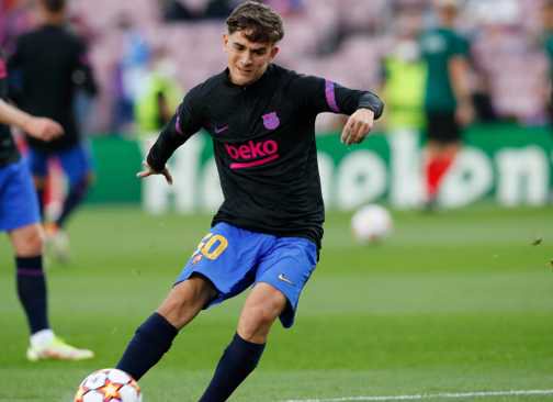 Gavi during the pre-match warm up with FC Barcelona
