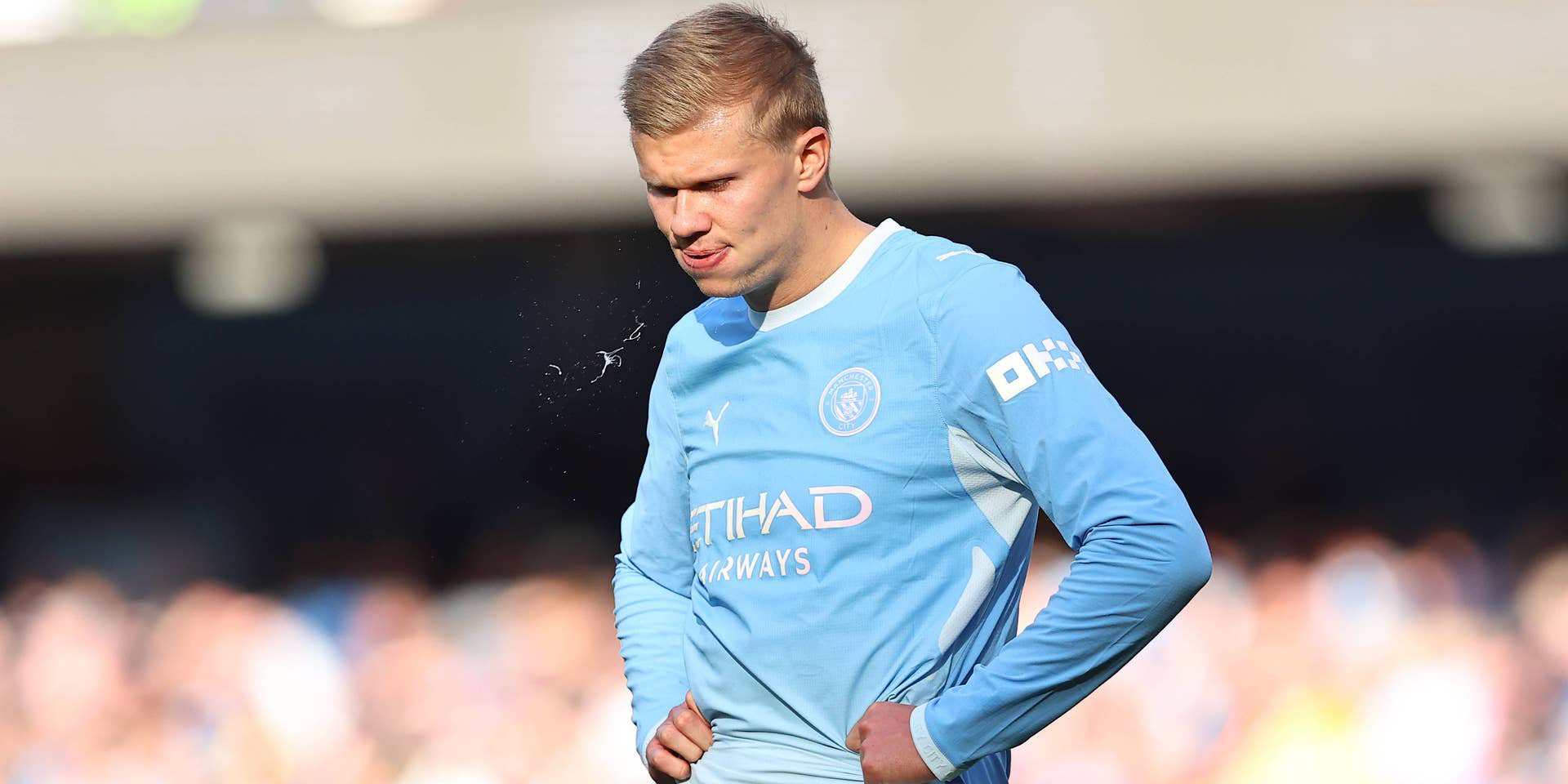 Manchester City v Ipswich Town, Premier League Erling Haaland 9 of Manchester City gestures during the Manchester City v Ipswich Town Premier League match at the Etihad Stadium, Manchester, England on 17 October 2026 Credit: Ryan Crockett/Every Second Media Editorial use only. All images are copyright Every Second Media Limited. No images may be reproduced without prior permission. All rights reserved. Premier League and Football League images are subject to licensing agreements with Football DataCo Limited. see https://www.football-dataco.com Copyright: xIMAGO/EveryxSecondxMediax ESM-2227-0083 RyanxCrockettx/xEveryxSecondxMediax