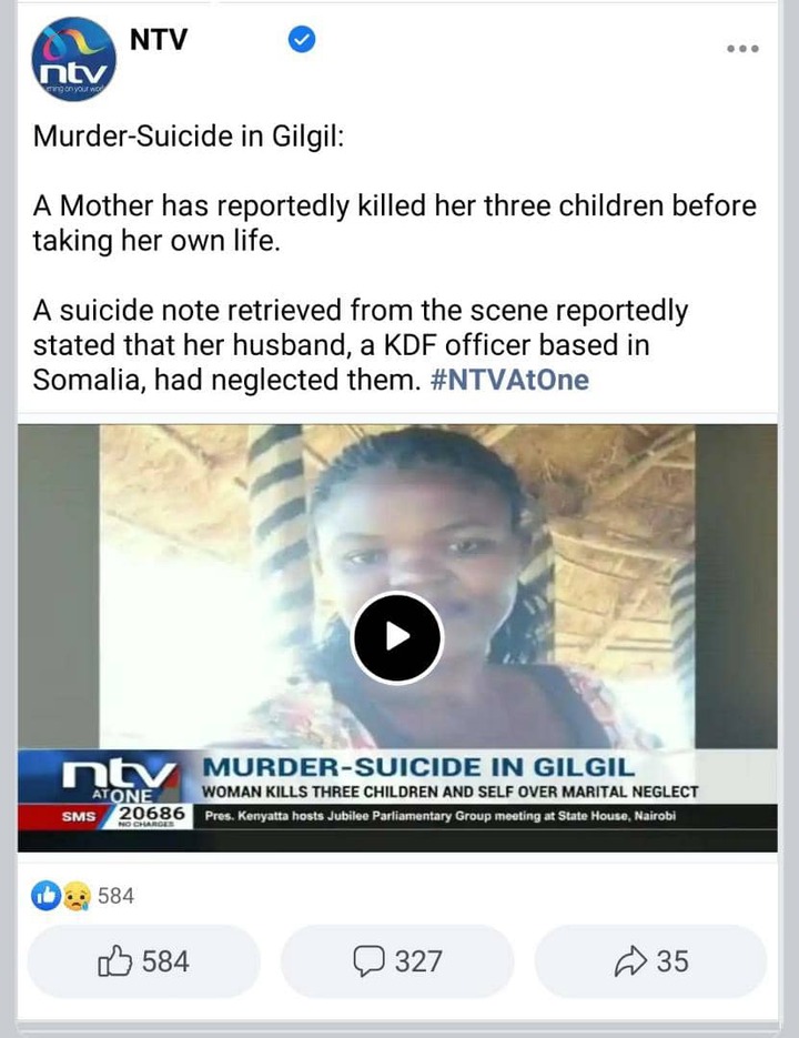 Woman murders her three children before killing herself, claiming that her husband neglected them.