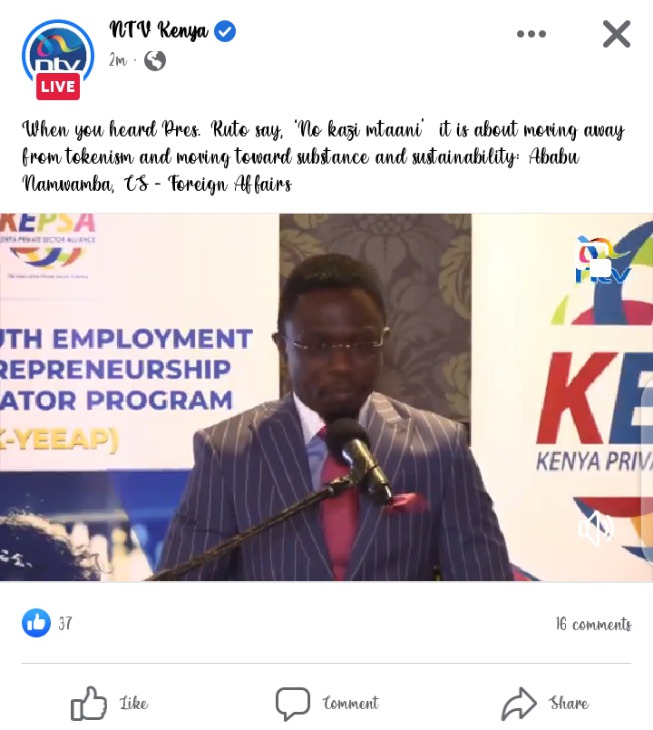Confusion As NTV Mistakens Sports CS For This Ministry While Reporting 