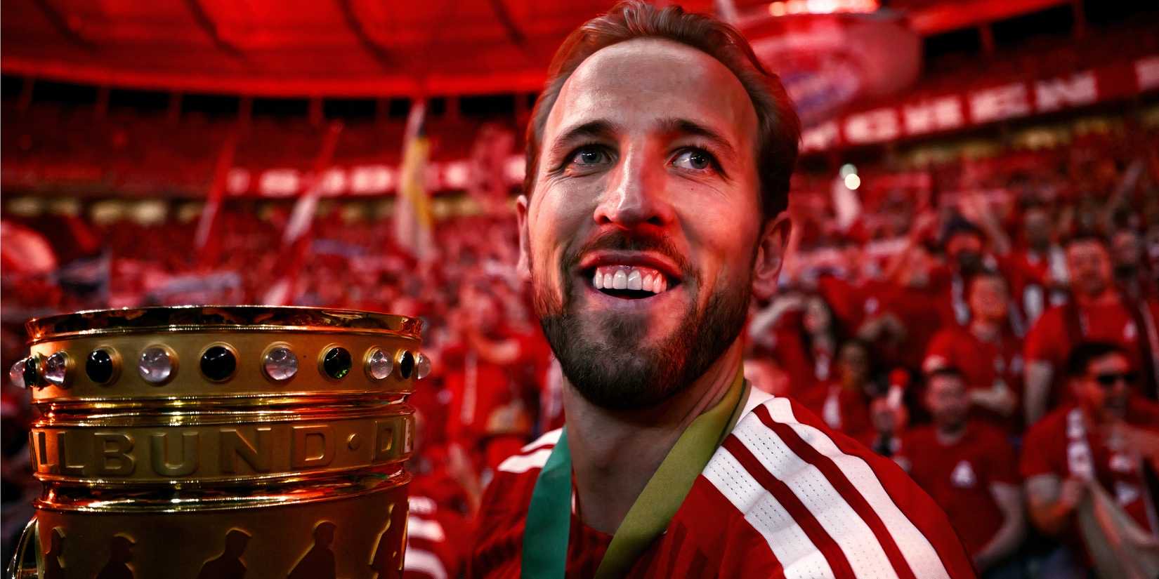 Harry Kane winning the DFB Cup with Bayern Munich