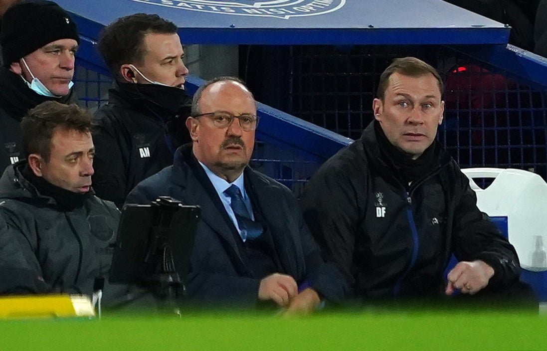Duncan Ferguson (right) worked alongside Rafael Benitez (centre) among others during his time at Everton