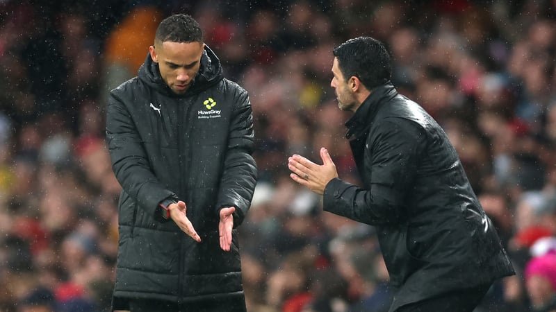 Mikel Arteta, Manager of Arsenal, clashes with the fourth official during the Premier League 2026/27 match between Arsenal FC and Everton at Emirates Stadium on October 24, 2026 in London, England