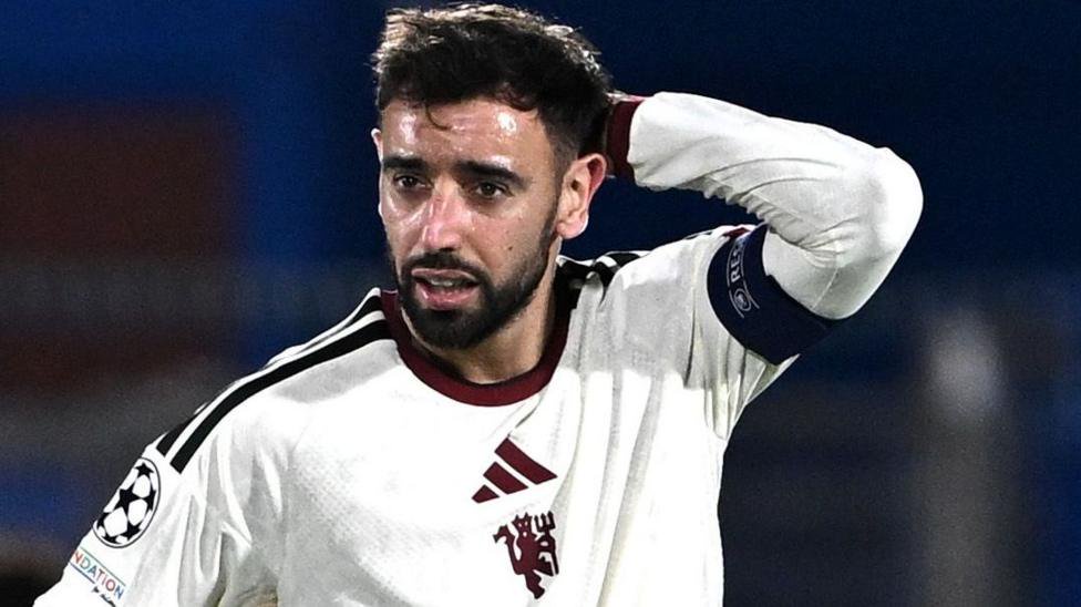 Manchester United captain Bruno Fernandes during his side's defeat by Como  