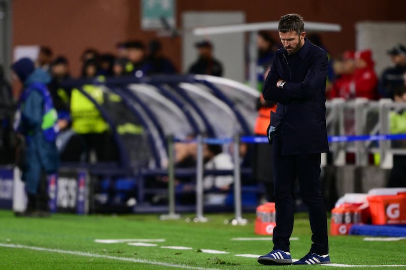 Manchester United manager Michael Carrick  during the game. Photograph: Marco Bertorello/AFP via Getty Images