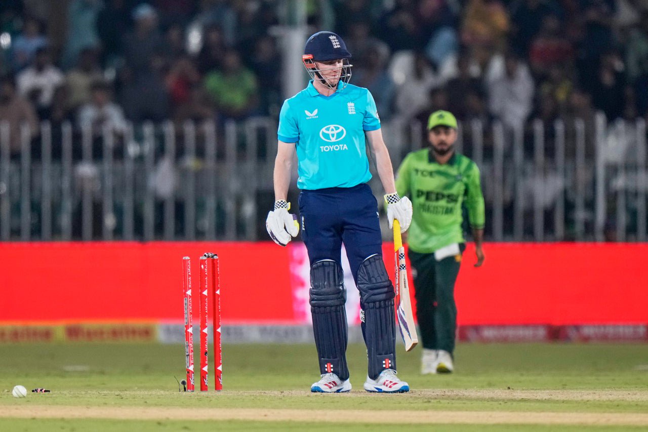 Harry Brook reacts to being bowled (AP)