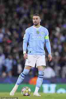 Kyle is a right-back for Premier League club Manchester City and the England national team (Kyle seen in action during the UEFA Champions League quarter-final second leg match between Manchester City and Real Madrid on Wednesday)