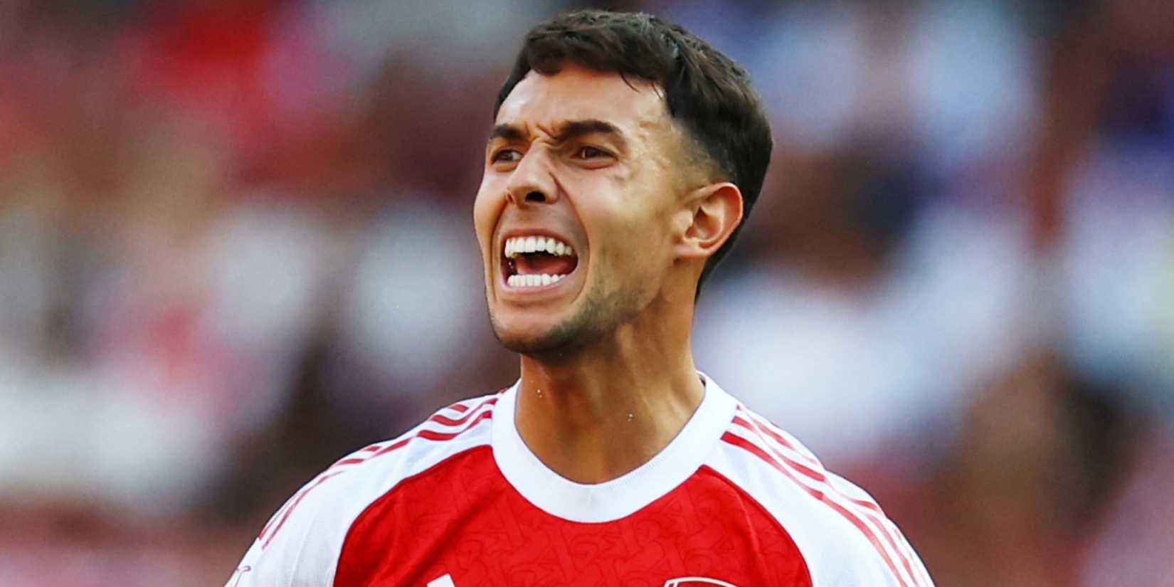 Arsenal's Martin Zubimendi looks angry