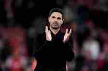 LONDON, ENGLAND - APRIL 23: Mikel Arteta, Manager of Arsenal, applauds the fans after the team's victory in the Premier League match between Arsenal FC and Chelsea FC at Emirates Stadium on April 23, 2024 in London, England. (Photo by David Price/Arsenal FC via Getty Images)